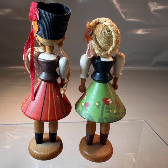 Poland Peg Bead Dolls Vintage Folk Art Traditional Costume Hand Painted - Picture 2 of 10